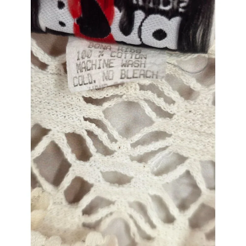Bona Kids 80s Lace Knit Sweater Dress Girls Sz 12/14 Ivory ButtonUp Lace Neck